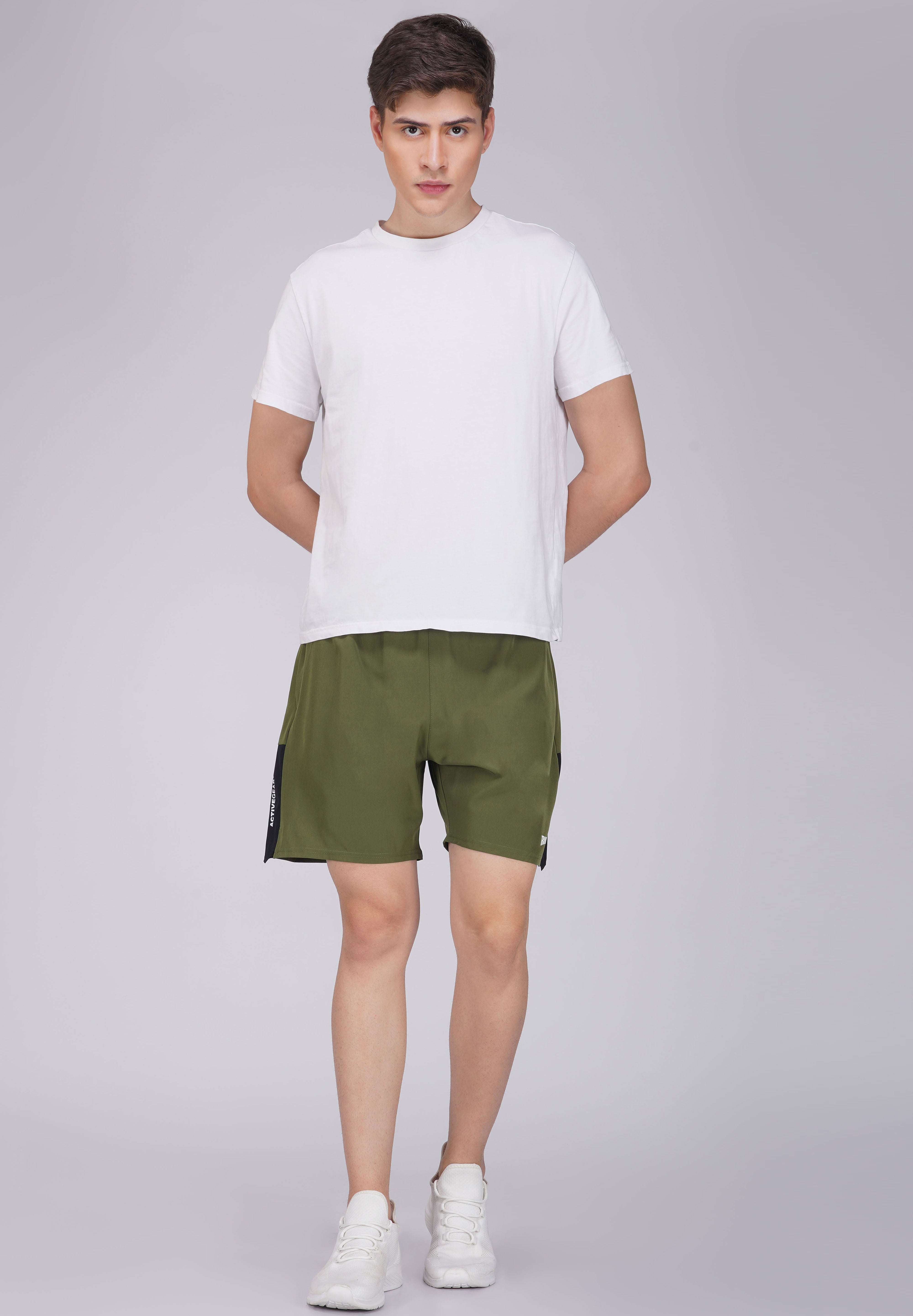 NS Panel Olive green men Sports Shorts