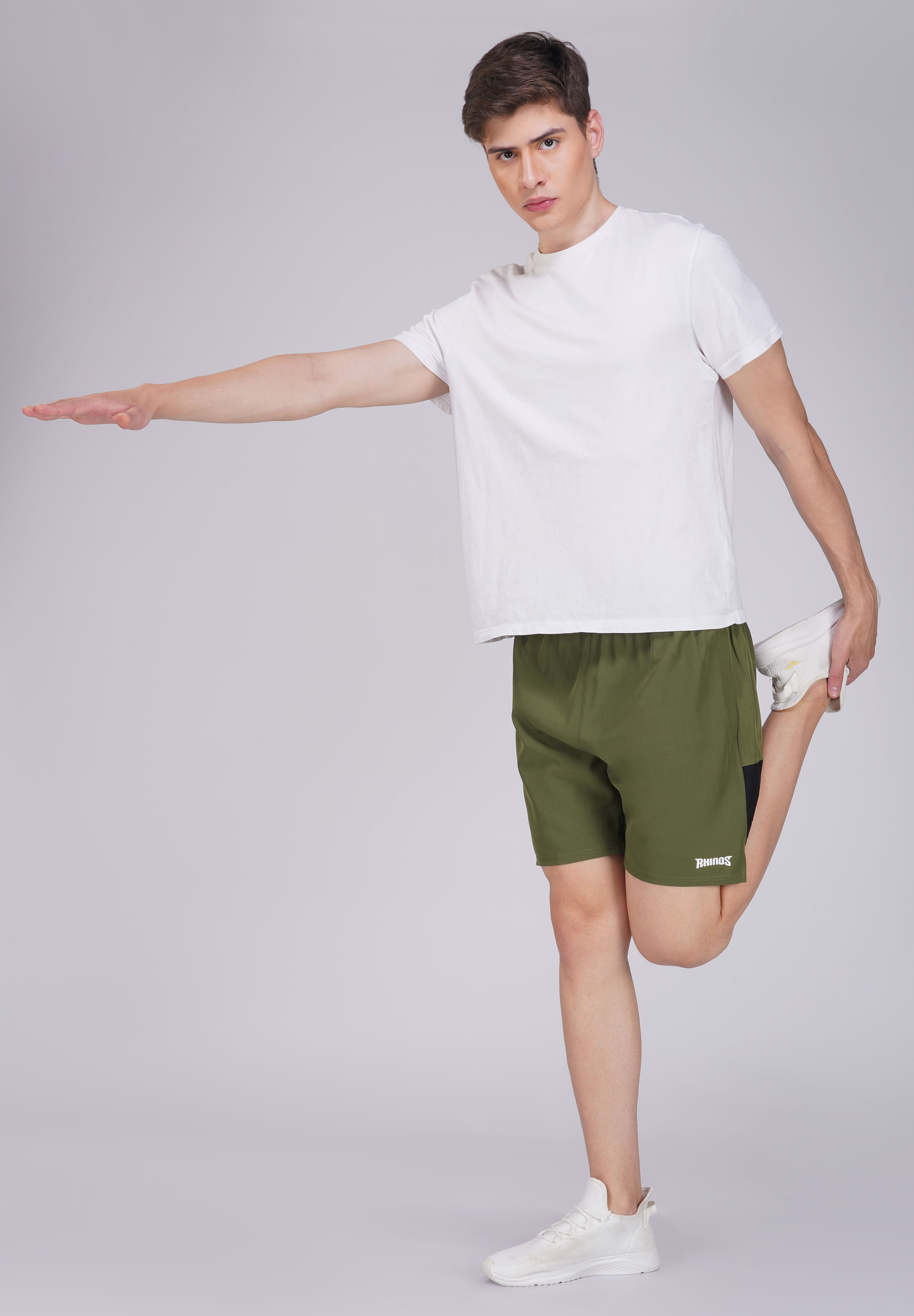 NS Panel Olive green men Sports Shorts