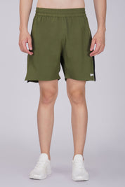 NS Panel Olive green men Sports Shorts