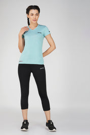 Jaquard Sports T-shirt for women-Aqua Blue
