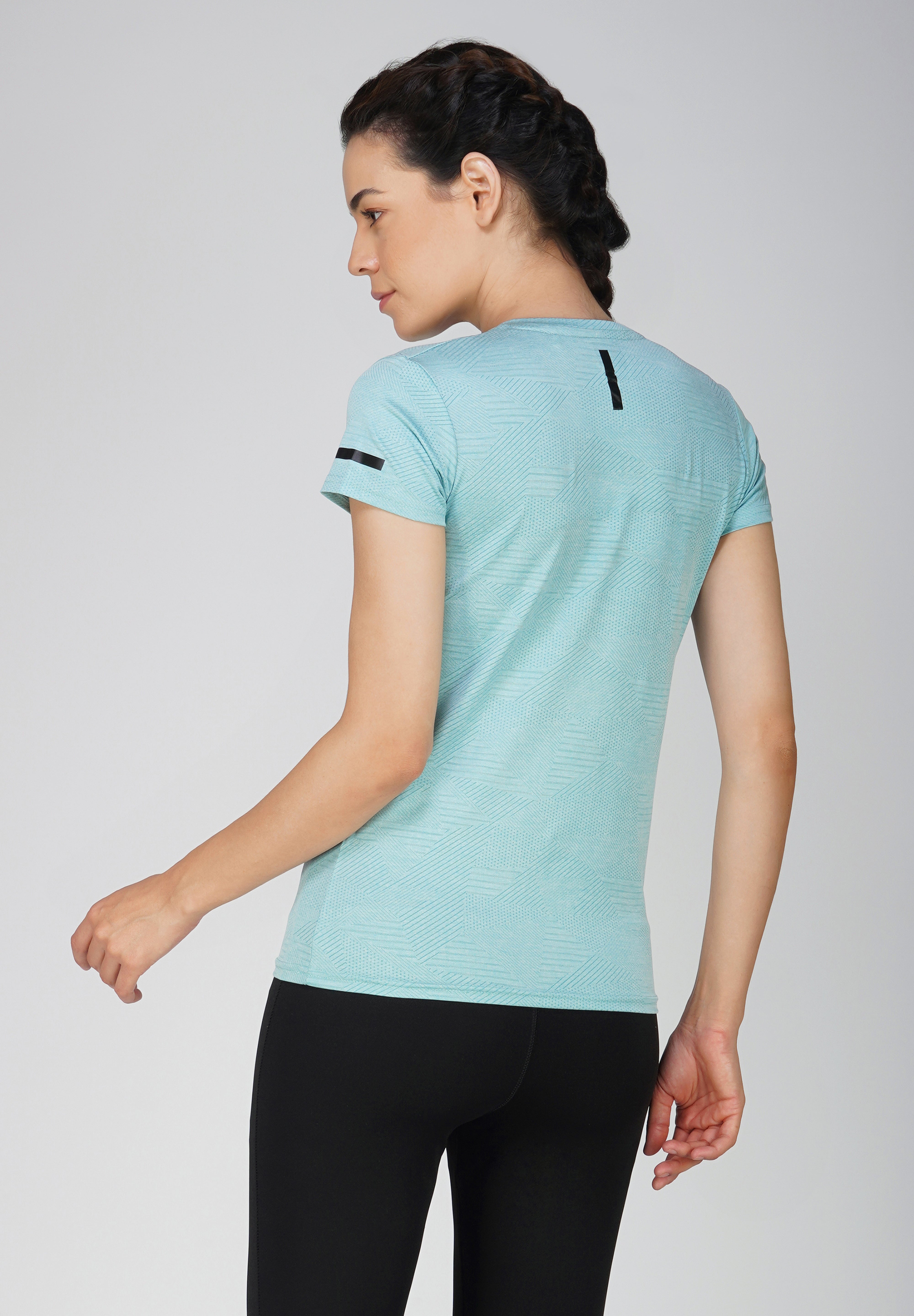 Jaquard Sports T-shirt for women-Aqua Blue