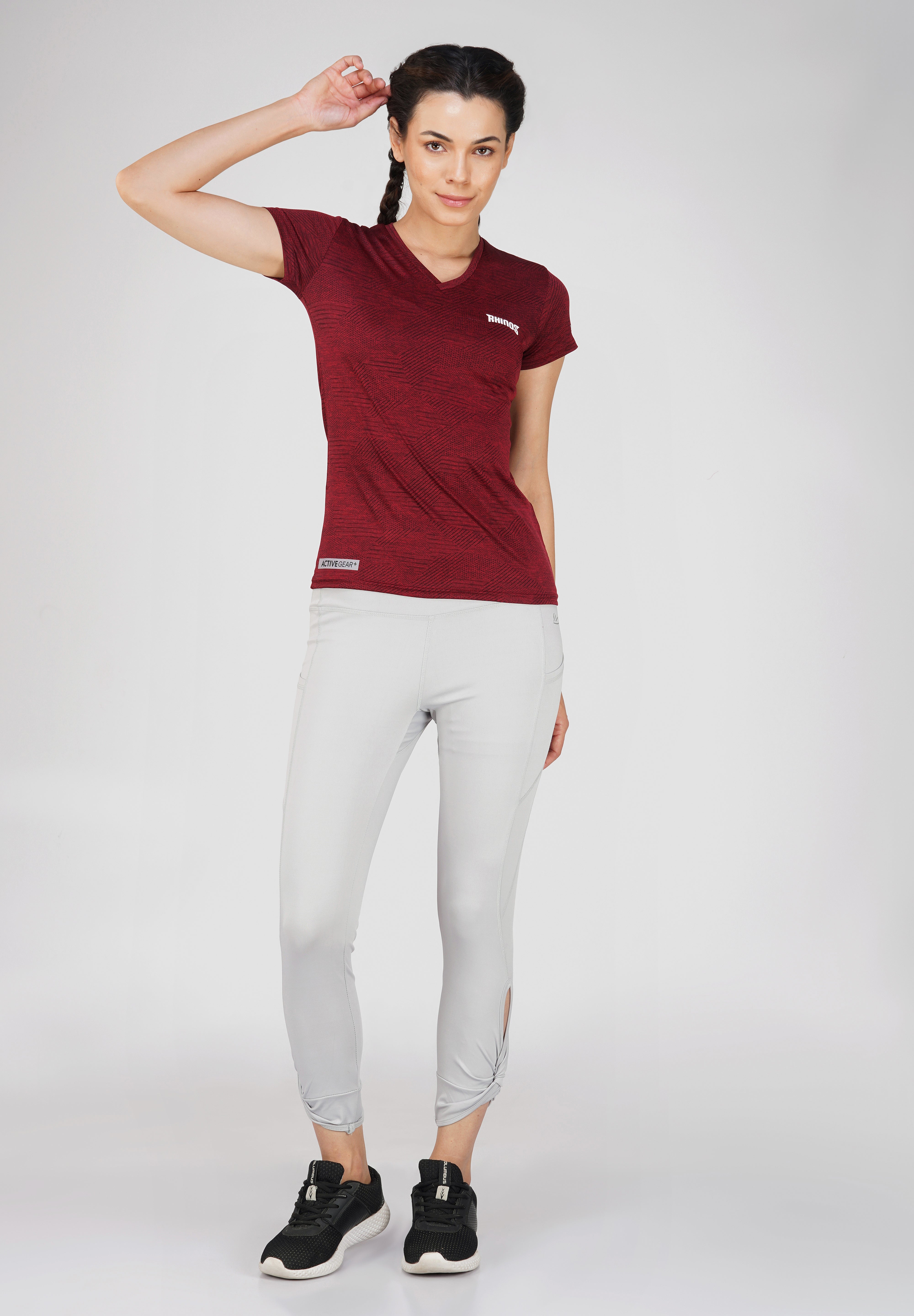 Jaquard Sports T shirt for Women - Maroon