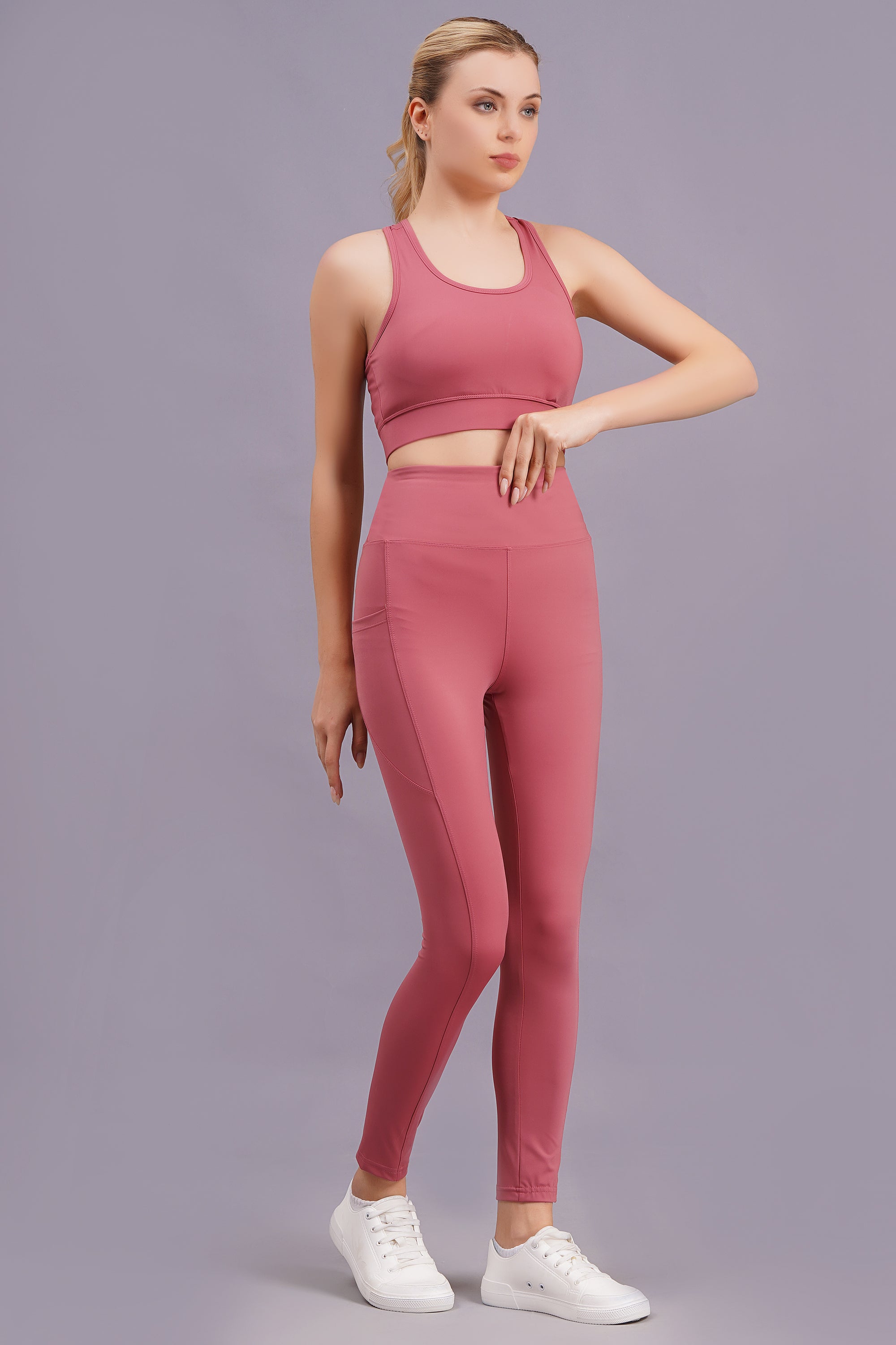 Women Peach Solid Sports Tracksuit