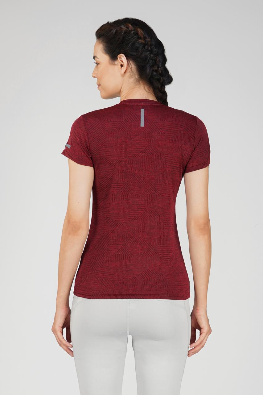 Jaquard Sports T shirt for Women - Maroon