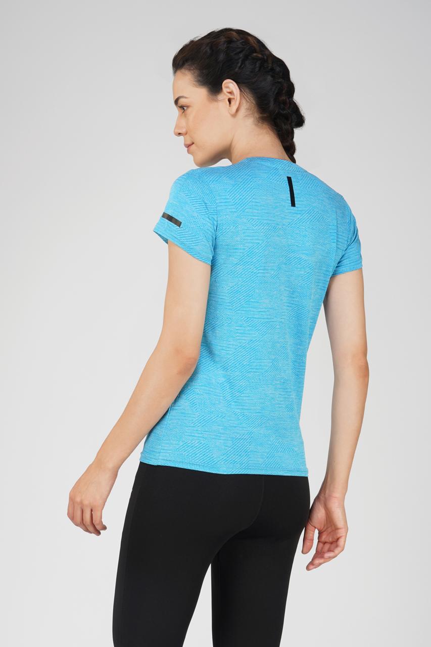 Jaquard Sports T-shirt for women- Blue