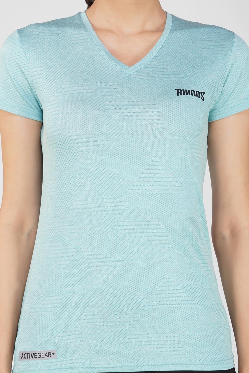Jaquard Sports T-shirt for women-Aqua Blue